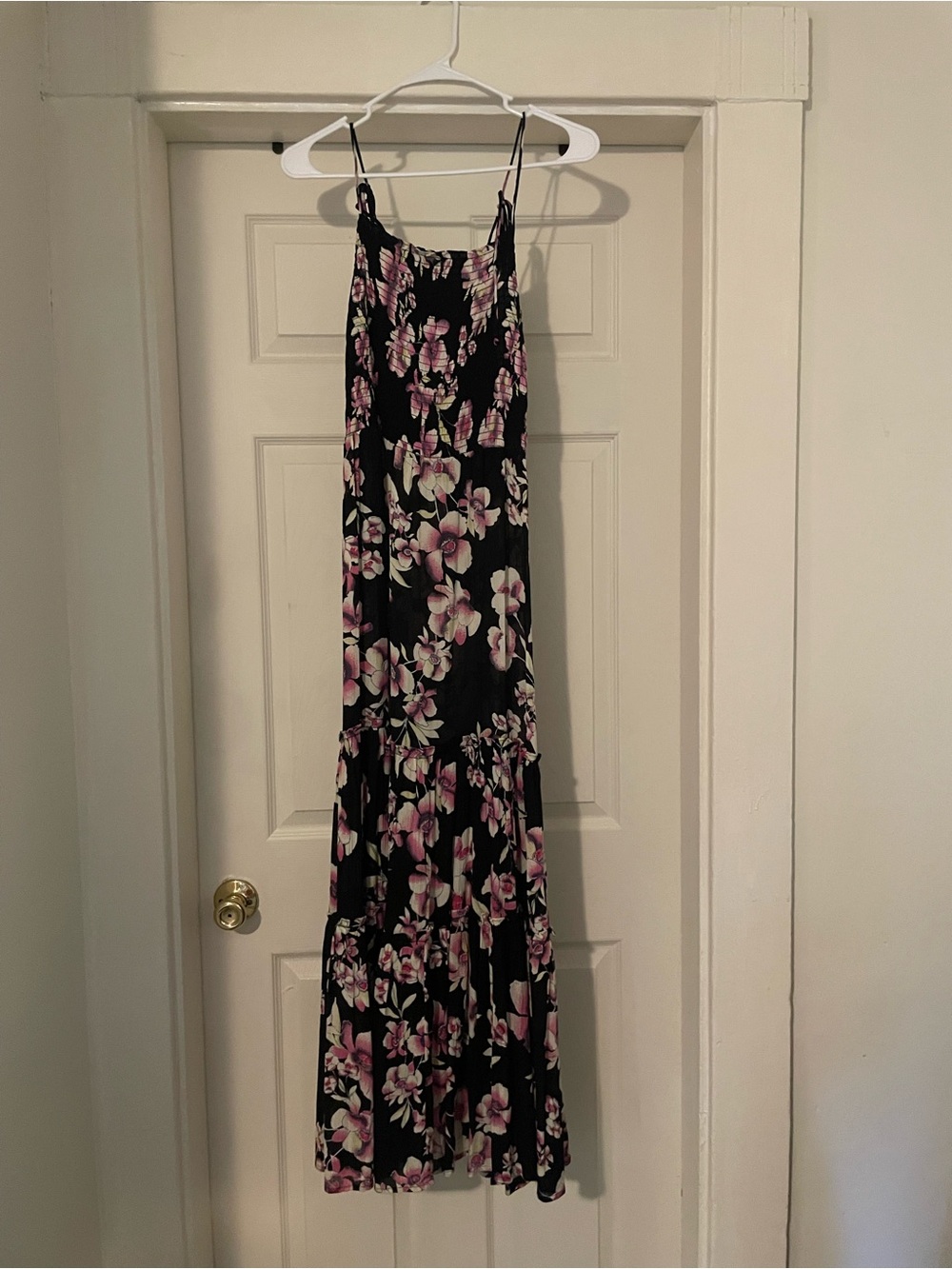 Free People Black Maxi Dress with Pink Floral Print